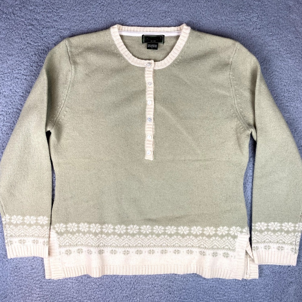 VINTAGE Eddie Bauer Sweater Womens L Lambswool Henley Nordic Fairisle Grandma